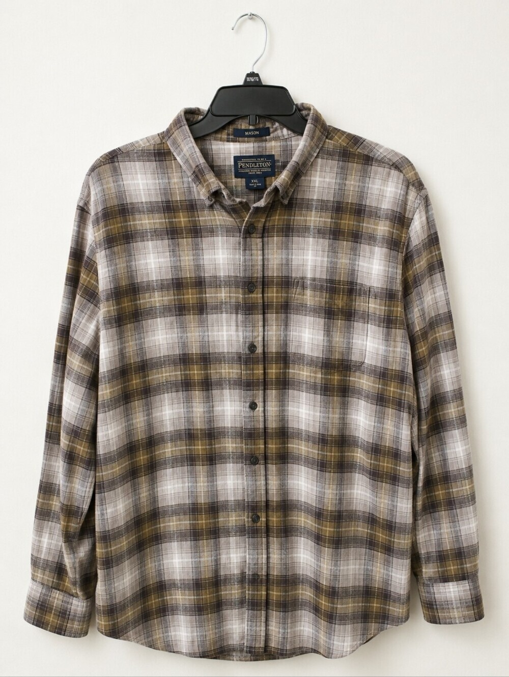 Pendleton Mason Men's Plaid Button Front Shirt XXL Brown Gray 100% Cotton